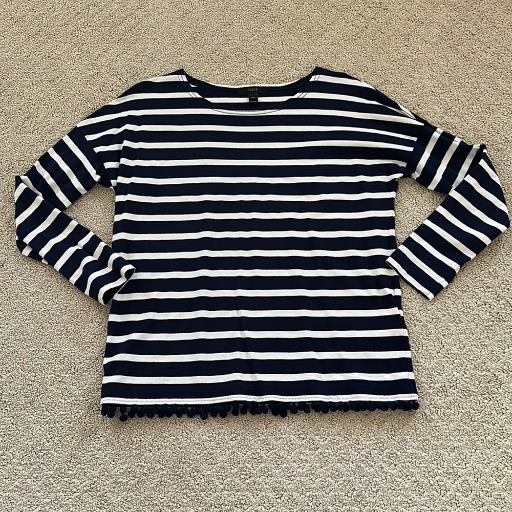 J. Crew Navy and White Striped Top with Balls Sz XXS VGUC